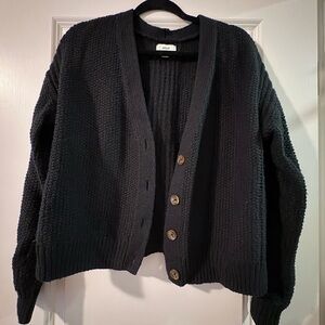 Aerie Black Button-Up Crop Cardigan